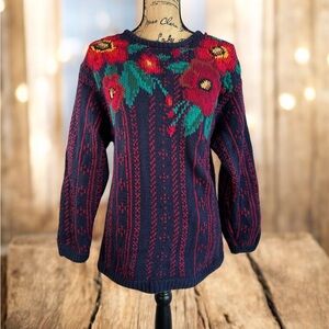Vintage Pringle Heavy Floral Knitted Cotton Sweater